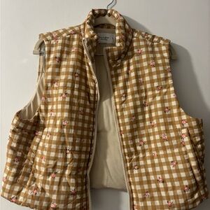 love, Fire Tan & Cream Gingham Vest with Pink Floral Detail